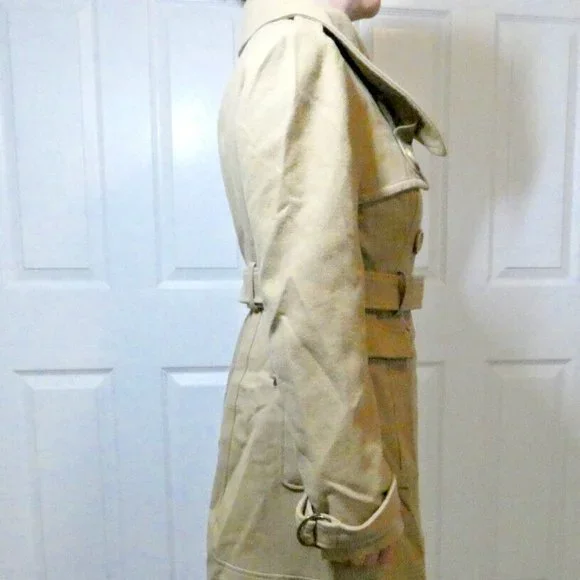 Brown Lambs Wool Trench Coat bebe Winter Warm Classic Double Breasted Women M